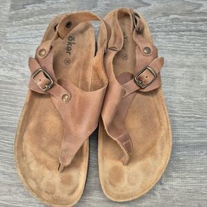 Oker Brown Leather Sandals with Buckle Sz 38 Eur 7.5/8 US